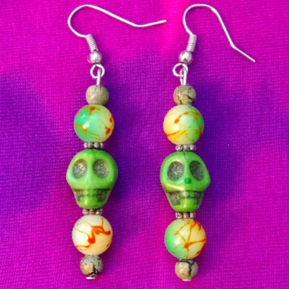 Handmade Green Skull Earrings